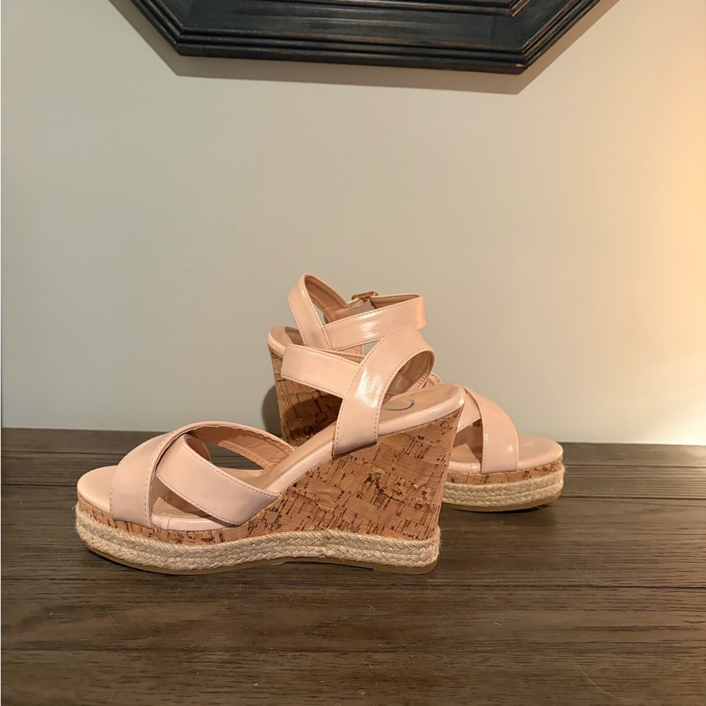 Wedge Sandals for Women - Blush Pink Cork Platform